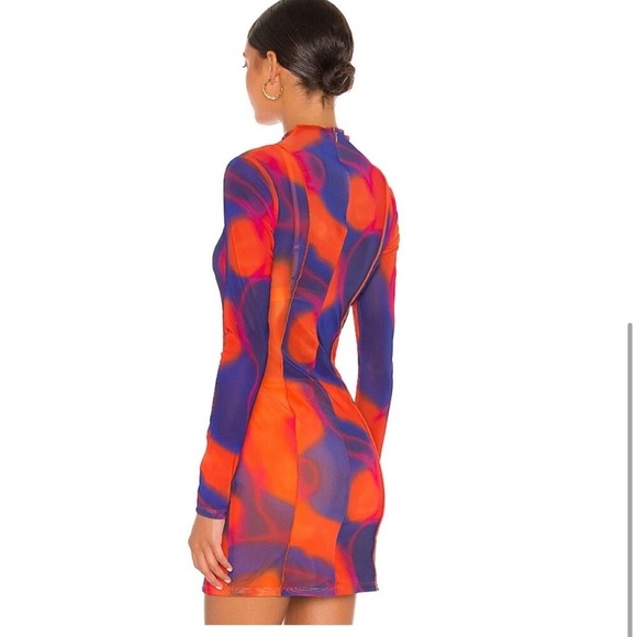 H:OURS / NWT AMETHYST mesh long sleeve MINI DRESS IN CANDY OMBRE blue red M - Picture 3 of 7